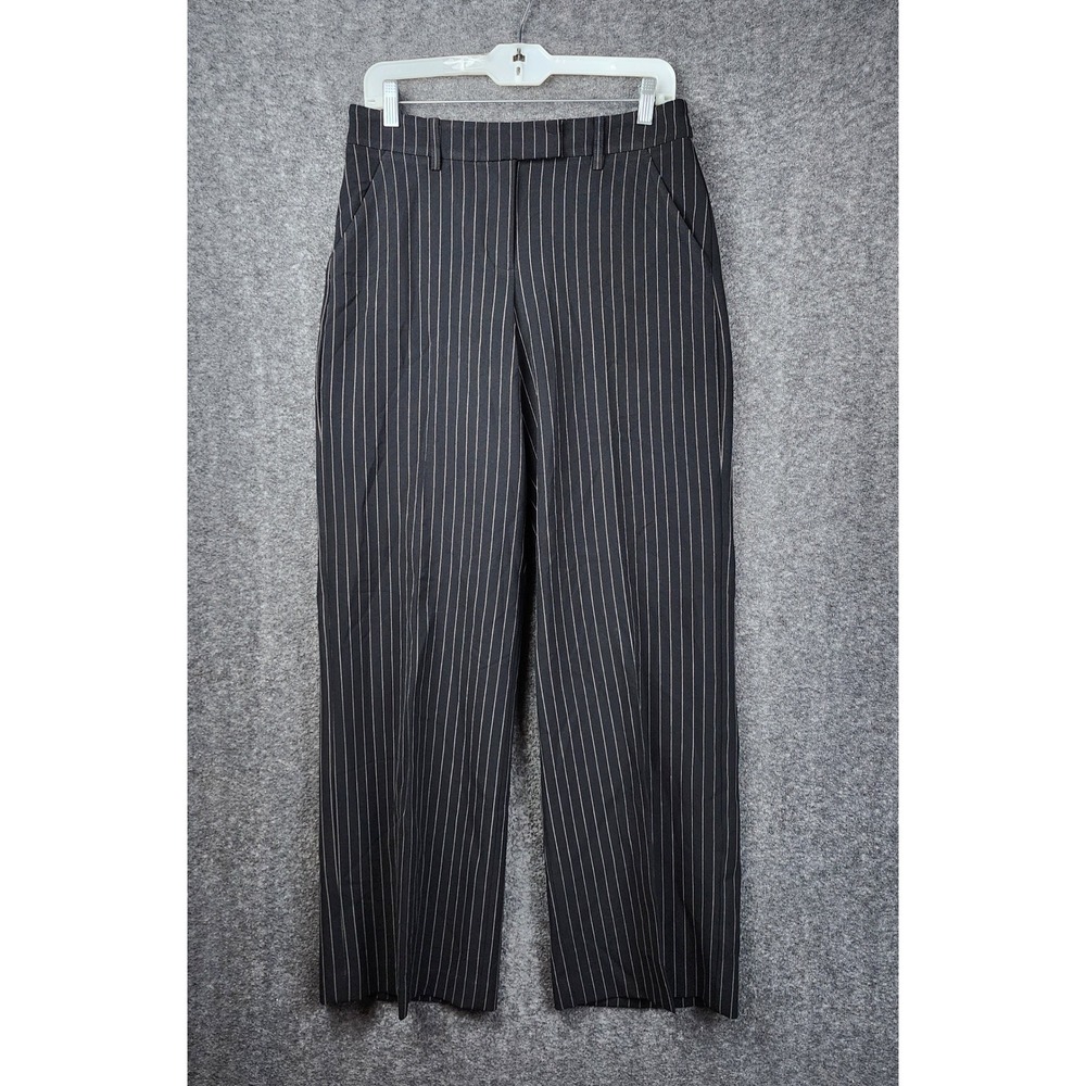 Express Editor Dress Pants Women 6R Black Pinstripe Wide Leg Mid Rise Stretch